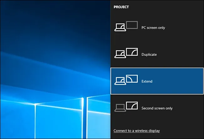 Menu Project trên Windows 10 giúp thiết lập chế độ hiển thị đa màn hình nhanh chóng