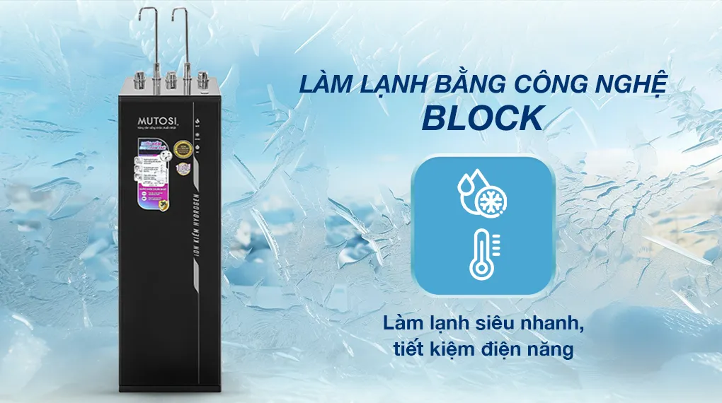 Một máy lọc nước hiện đại với công nghệ Block, minh họa khả năng tiết kiệm điện năng