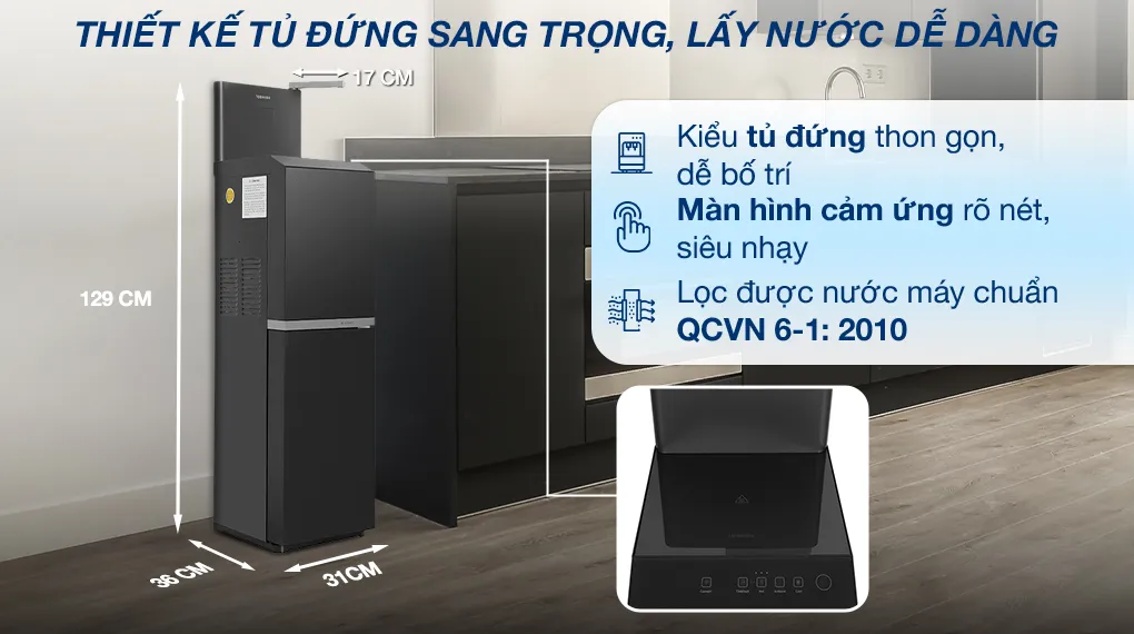 Một máy lọc nước được đặt ở vị trí thoáng mát, minh họa cho việc lắp đặt thiết bị đúng cách để tiết kiệm điện