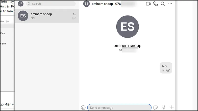 Giao diện tìm kiếm và nhắn tin của máy nhắn tin Signal trên máy tính.