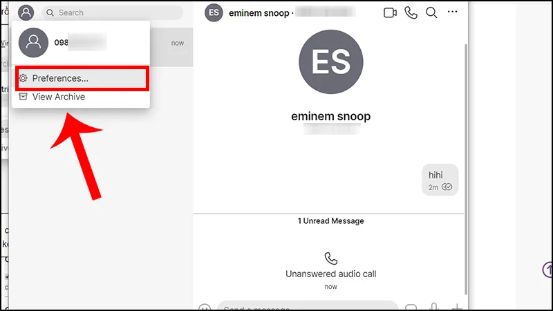 Truy cập cài đặt chung (Preferences) để tùy chỉnh ứng dụng Signal trên máy tính.
