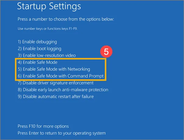 Nhấn phím 4 hoặc 5 để kích hoạt Safe Mode hoặc Safe Mode with Networking khi máy Asus không khởi động