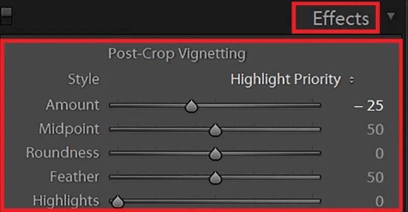 Nhóm thông số tạo chiều sâu cho ảnh Post-Crop Vignetting