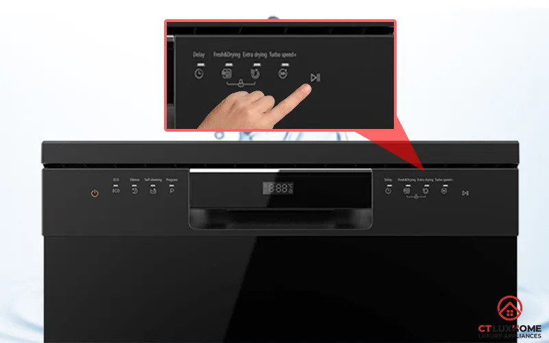 Khởi động chương trình rửa trên máy rửa bát Eurosun SMS78EU12EB