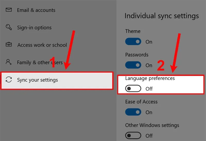Tắt đồng bộ Language preferences, một bước quan trọng trong cách chỉnh sửa ngôn ngữ trên máy tính