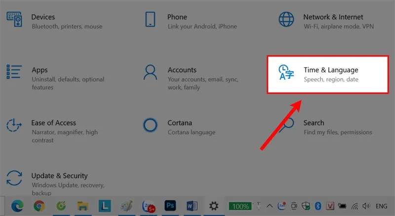 Truy cập Time &amp; Language để thay đổi cài đặt ngôn ngữ trên máy tính