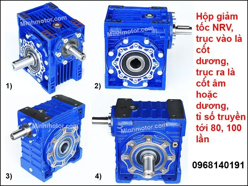 Hộp số giảm tốc trục vít 1 cấp với tỷ số truyền lớn (ratio 100, 80)