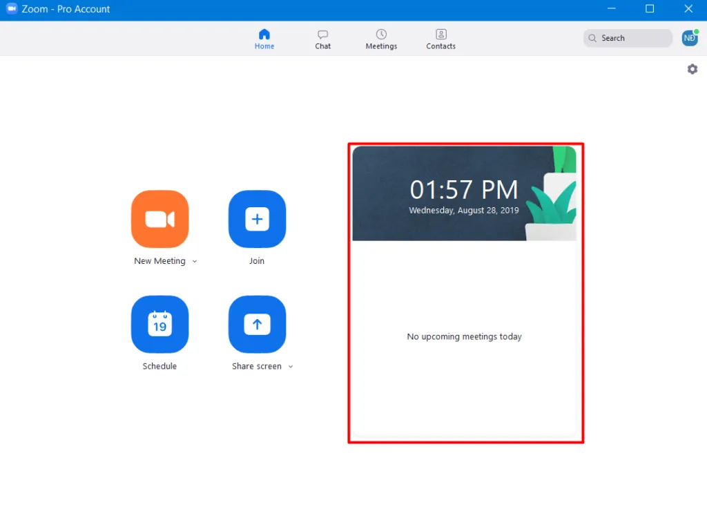 Giao diện chính sau khi đăng nhập Zoom với các tùy chọn tạo và tham gia cuộc họp