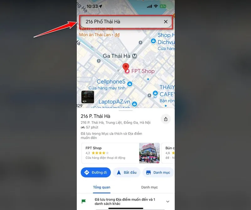 Màn hình Google Maps hiển thị giao diện nhập điểm đến và các tùy chọn tìm kiếm, hướng dẫn cách sử dụng Google Map cho xe máy để nhập địa điểm chính xác.