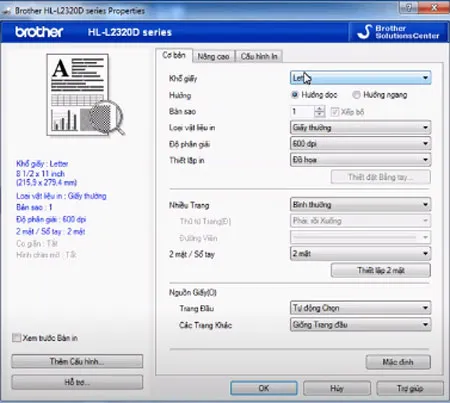 Cài đặt khổ giấy trong phần mềm để sử dụng máy in Brother DCP-L2520D