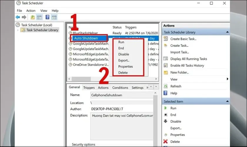Xem danh sách tác vụ trong Task Scheduler Library để quản lý tự tắt máy tính