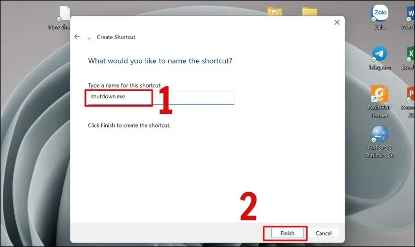 Đặt tên cho Shortcut tự động tắt máy tính đã tạo