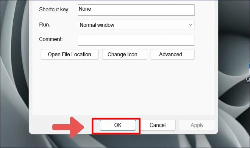 Xác nhận thay đổi thời gian tự động tắt máy tính trong Shortcut Properties