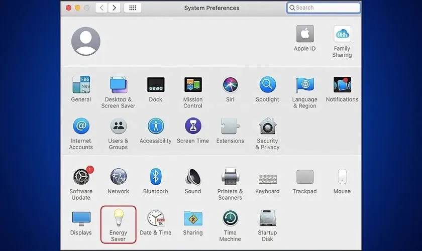 Chọn biểu tượng Energy Saver để quản lý tự động tắt máy MacBook