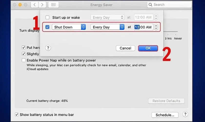 Cài đặt thời gian và tần suất tự động tắt máy tính trên MacBook qua Schedule