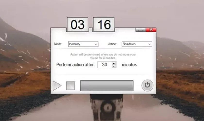 Giao diện phần mềm PC Sleep hỗ trợ cài đặt tự động tắt máy tính