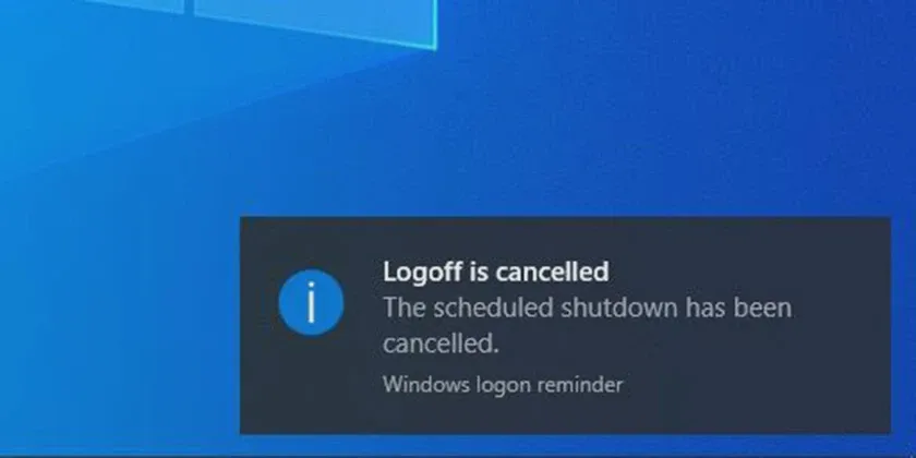 Thông báo xác nhận hủy lệnh tự động tắt máy tính qua công cụ Run