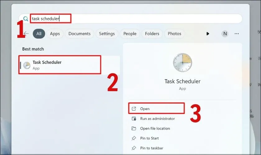 Giao diện Task Scheduler để cài đặt chế độ tự tắt máy tính tự động