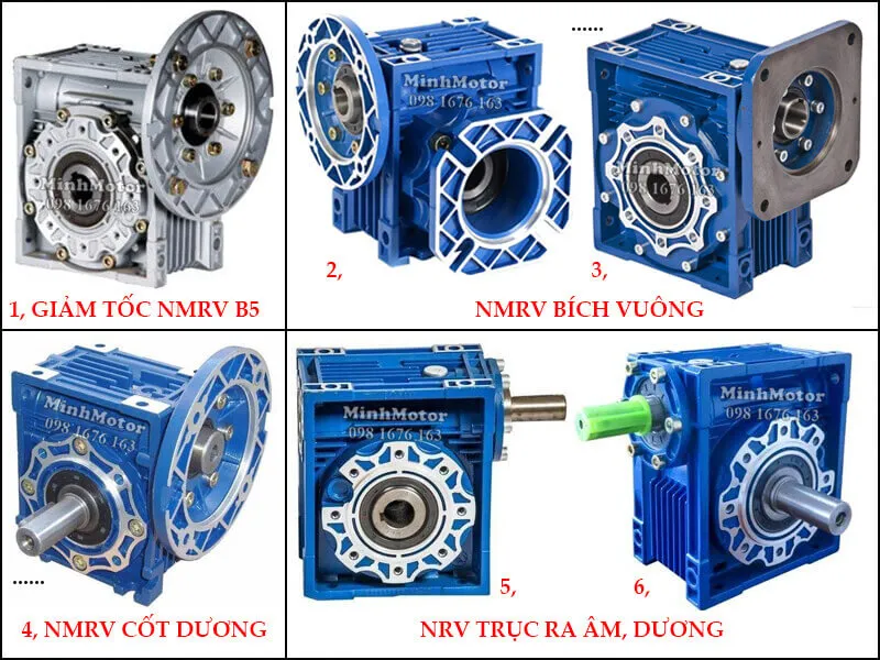 Hộp số giảm tốc trục vít NMRV với các loại cốt âm và cốt dương