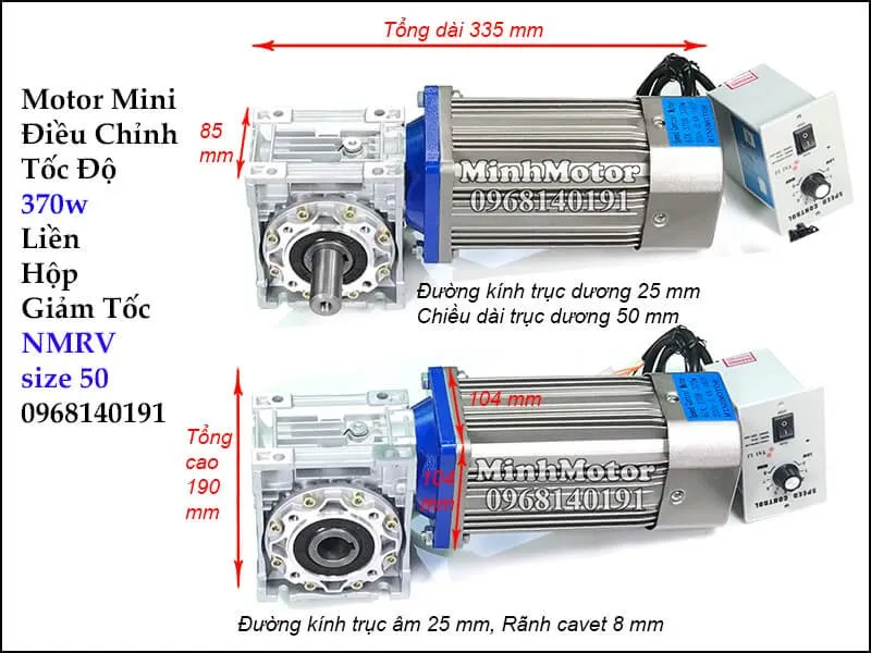 Hộp số giảm tốc trục vít mini 370w 250w với đường kính trục 25mm