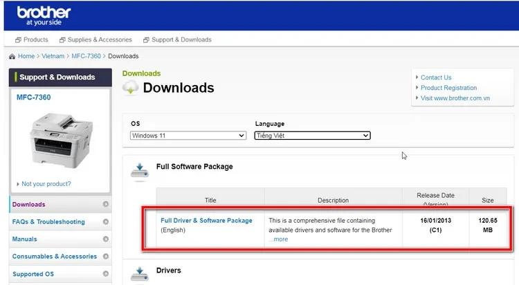 Lựa chọn hệ điều hành phù hợp để tải driver Brother MFC 7360