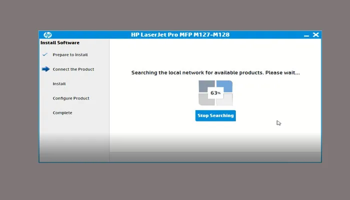 Tìm kiếm máy in HP M127fn trong mạng LAN để hoàn tất cài đặt