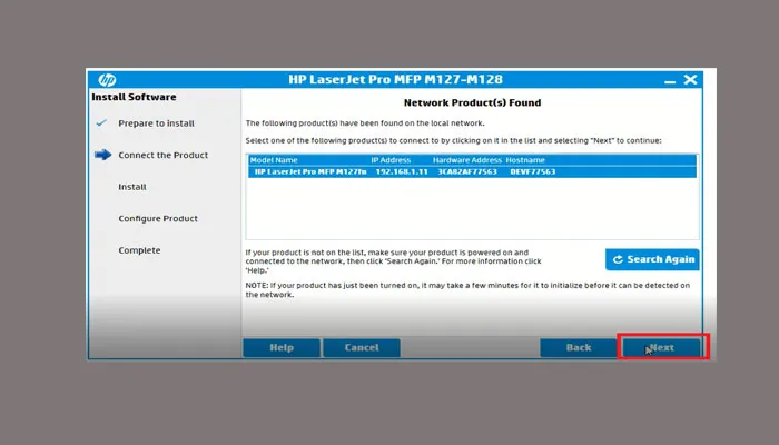 Tiếp tục Next để hoàn thành cài đặt máy in HP M127fn