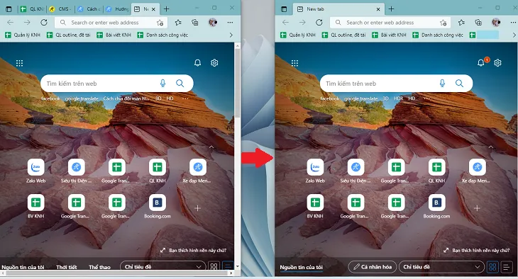 Kéo thả cửa sổ thứ hai vào vị trí trống để hoàn tất cách mở nhiều cửa sổ bằng chuột