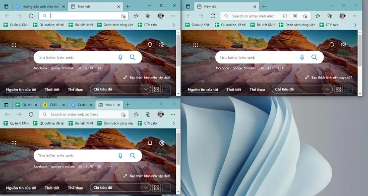 Điều chỉnh kích thước các cửa sổ đã chia để tối ưu không gian hiển thị