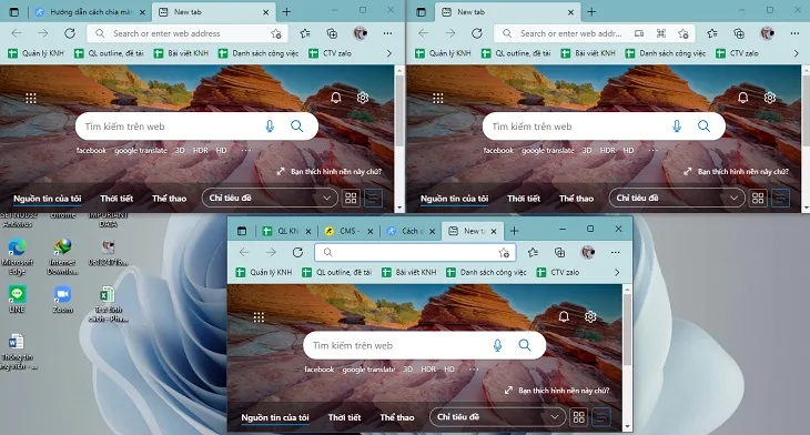 Sắp xếp các cửa sổ tự do để chuẩn bị cho cách mở nhiều cửa sổ cùng lúc