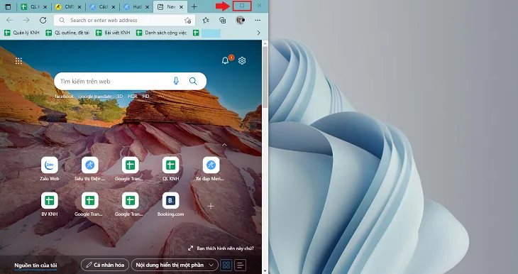 Thu nhỏ và điều chỉnh kích thước cửa sổ ban đầu trước khi chia màn hình