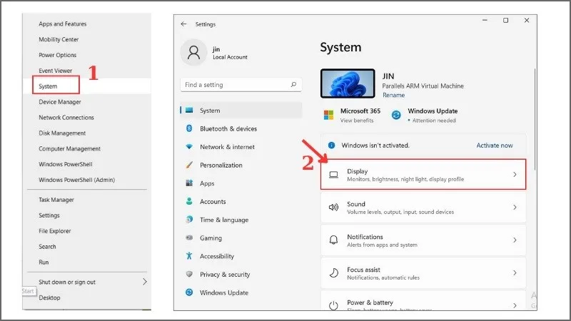 Vào Start chọn System &gt; Chọn Display 