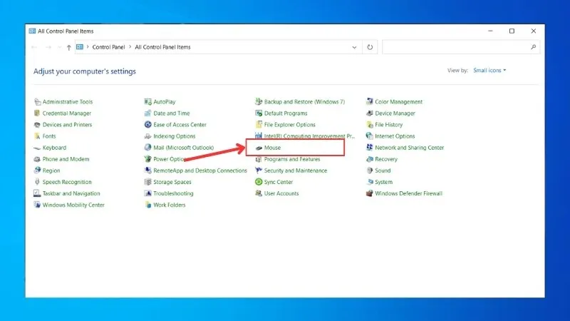 Chọn Mouse &gt; Cửa sổ Mouse Properties hiện lên 