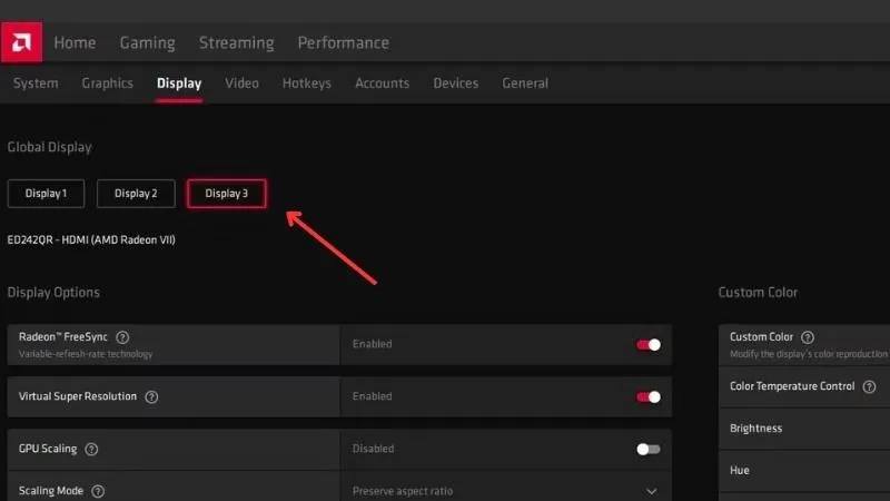 Chuyển đến thẻ Display