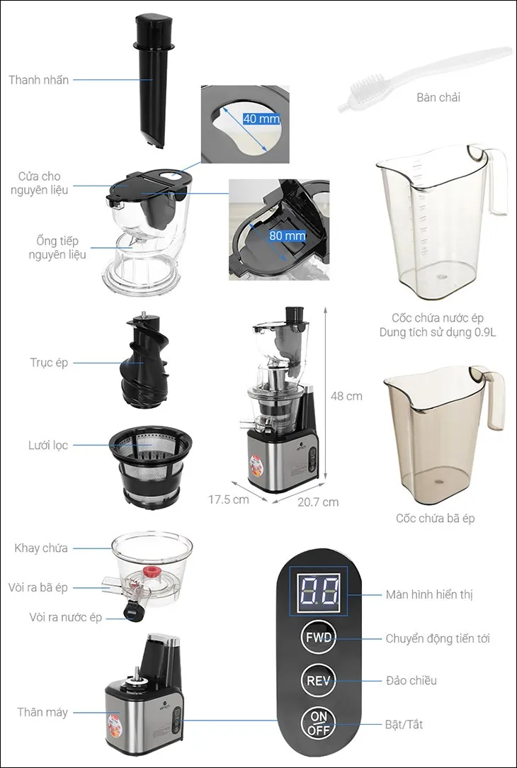 Các bộ phận cấu thành máy ép chậm Elmich, hướng dẫn lắp máy ép chậm Elmich