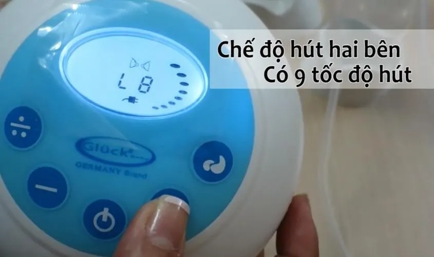 Điều chỉnh 9 tốc độ hút khác nhau trên máy hút sữa điện đôi Gluck