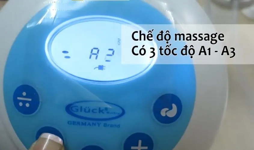 Chế độ massage bầu ngực với 3 mức độ trên máy hút sữa Gluck