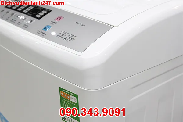 Bảng điều khiển máy giặt Midea cửa trên với các nút chức năng và màn hình hiển thị