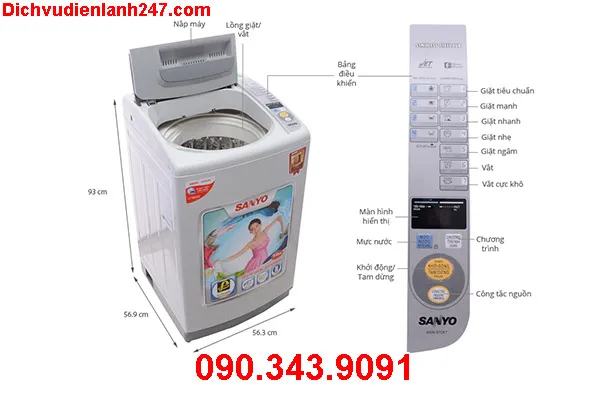 Các chế độ giặt trên bảng điều khiển máy giặt Sanyo cửa trên