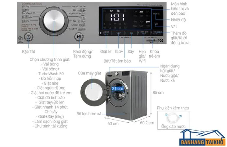 Liệt kê và giải thích các chương trình giặt sấy đa dạng, giúp người dùng lựa chọn chế độ phù hợp với từng loại vải và nhu cầu cụ thể
