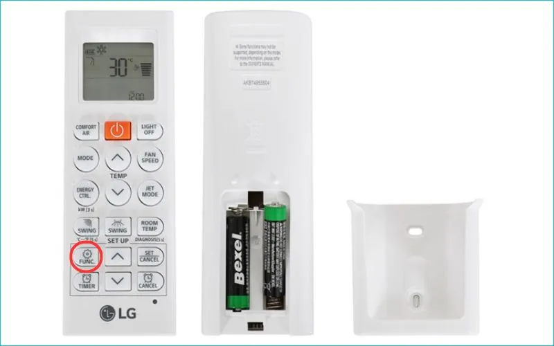 Nhấn FUNC để chọn lọc không khí, tự làm sạch dàn lạnh, xem mức điện năng tiêu thụ,...