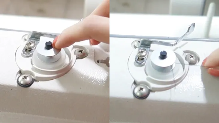 Cố định suốt chỉ vào trục suốt chỉ của máy may mini trước khi khởi động
