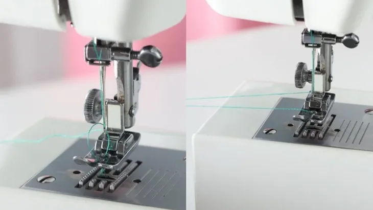 Sử dụng chỉ trên để kéo suốt chỉ dưới lên khỏi ổ máy may mini