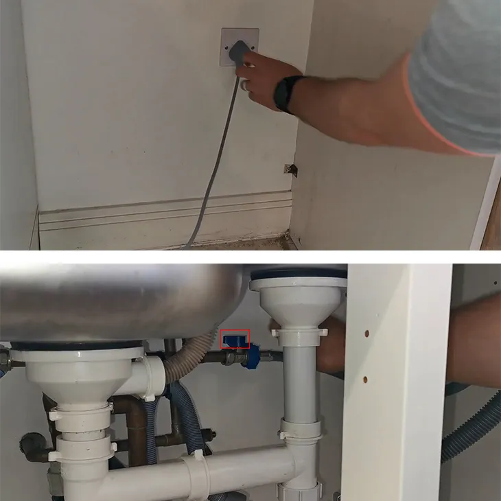 Rút phích cắm điện và đóng van nước để đảm bảo an toàn khi tháo lắp