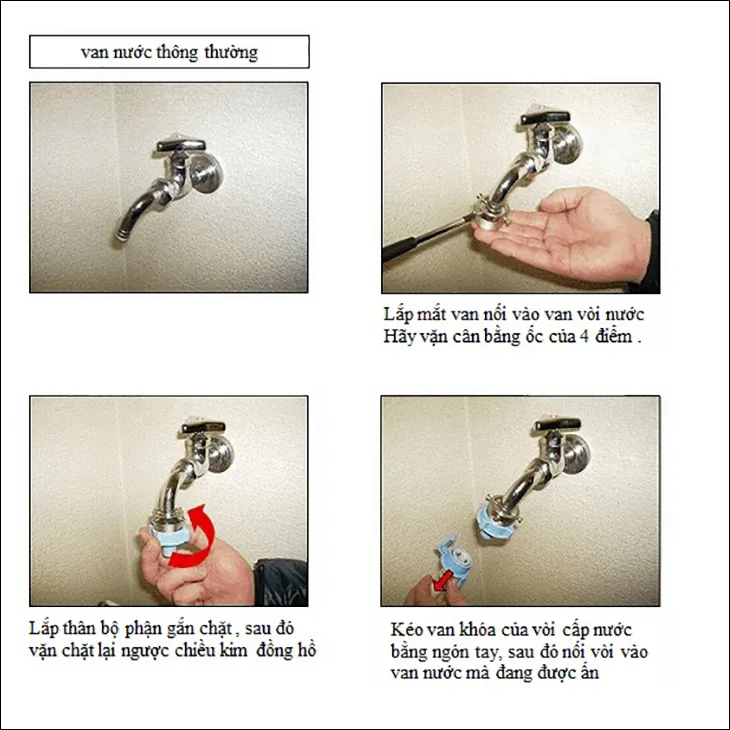 Lắp ống cấp nước cho van nước thông thường, siết chặt các khớp nối