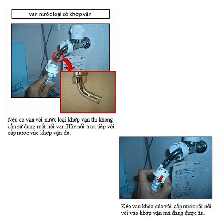 Lắp ống cấp nước cho van nước có khớp vặn phổ biến