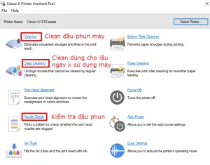 Giao diện hướng dẫn làm sạch đầu phun nâng cao cho máy in Canon IP2770