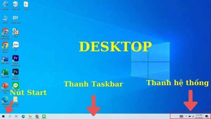 Cửa sổ Desktop: Màn hình chính hiển thị đầu tiên khi mở máy