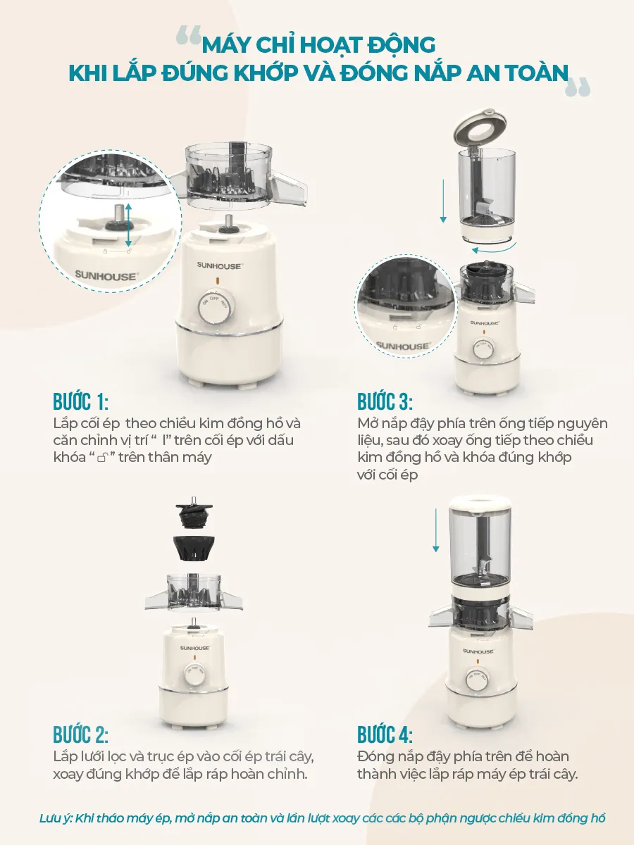 Tham khảo hướng dẫn cách lắp máy ép hoa quả Sunhouse từ nhà sản xuất