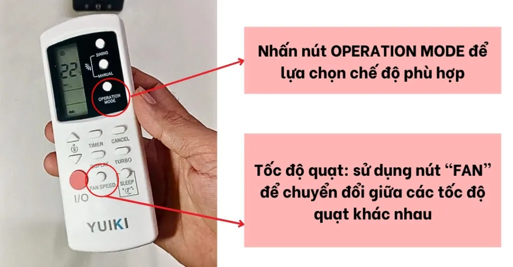 Hướng dẫn điều khiển máy lạnh Yuiki nút fan và mode